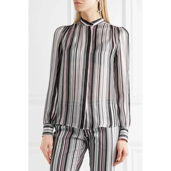 Giambattista Valli Silk Runway Blouse Puff Shoulder Stripe Button Spring 2 Small - Picture 1 of 14
